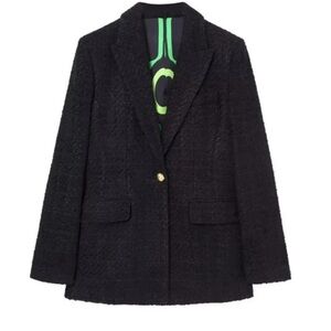 NWT Zara Tweed One Button Blazer Size Small Black